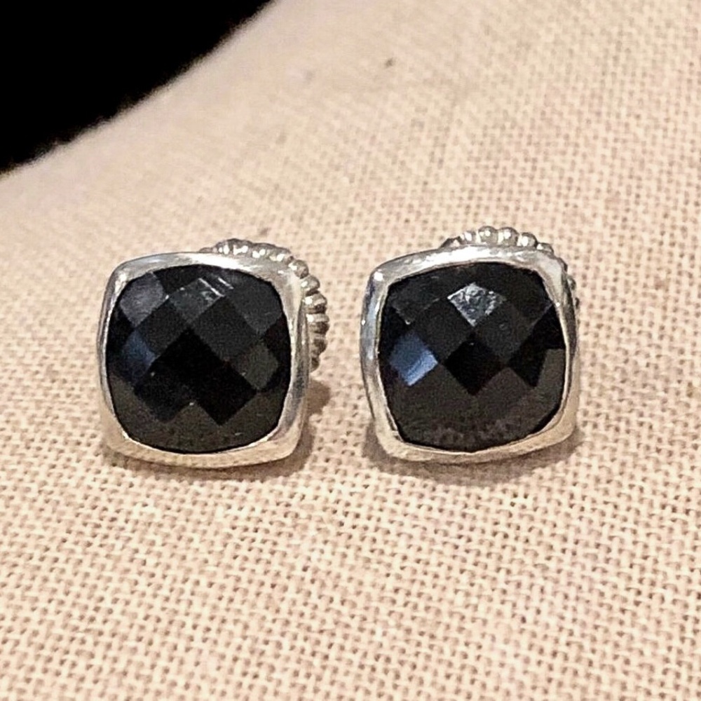 LOIS HILL Black Onyx Cushion Cut Checkerboard Sterling Silver Stud Earrings
